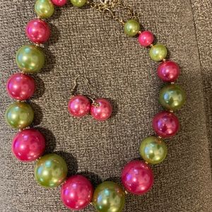 Green & Pink necklace & earnings
